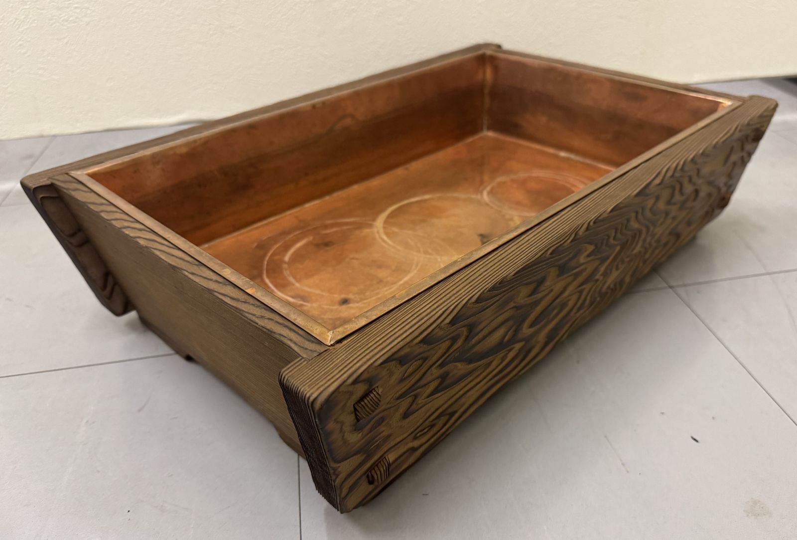 レア！！！！！ビンテージ 水盤（木枠、銅板）木製花器、水盤 木枠 銅板 レア！！！！！ビンテージ 水盤（木枠、銅板）木製花器、水盤 木枠