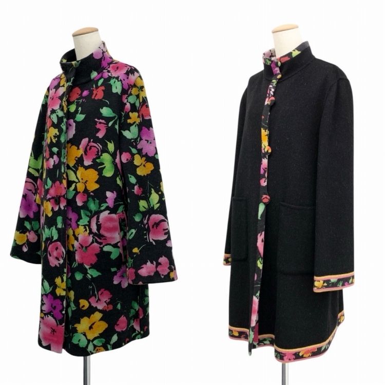 LEONARD レオナール リバーシブル コート ウール アンゴラ混 ブラック