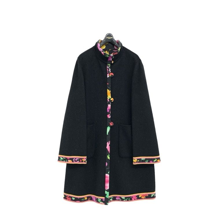 レオナール リバーシブル コート ウール アンゴラ混 総柄 トリム 11 LEONARD レオナール リバーシブル コート ウール アンゴラ混 ブラック