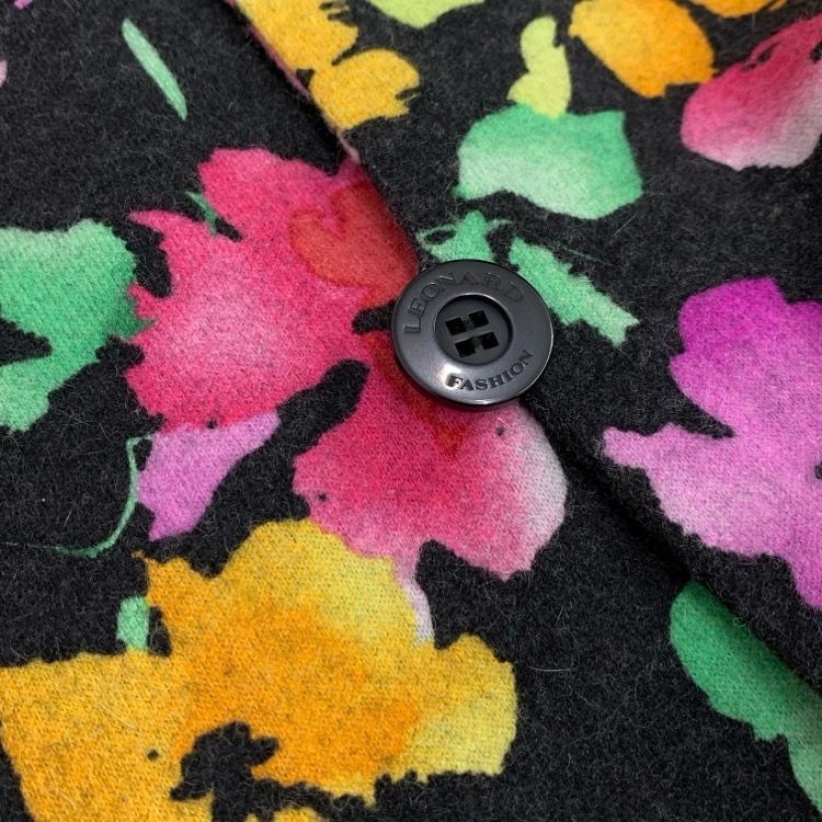 レオナール リバーシブル コート ウール アンゴラ混 総柄 トリム 11 LEONARD レオナール リバーシブル コート ウール アンゴラ混 ブラック