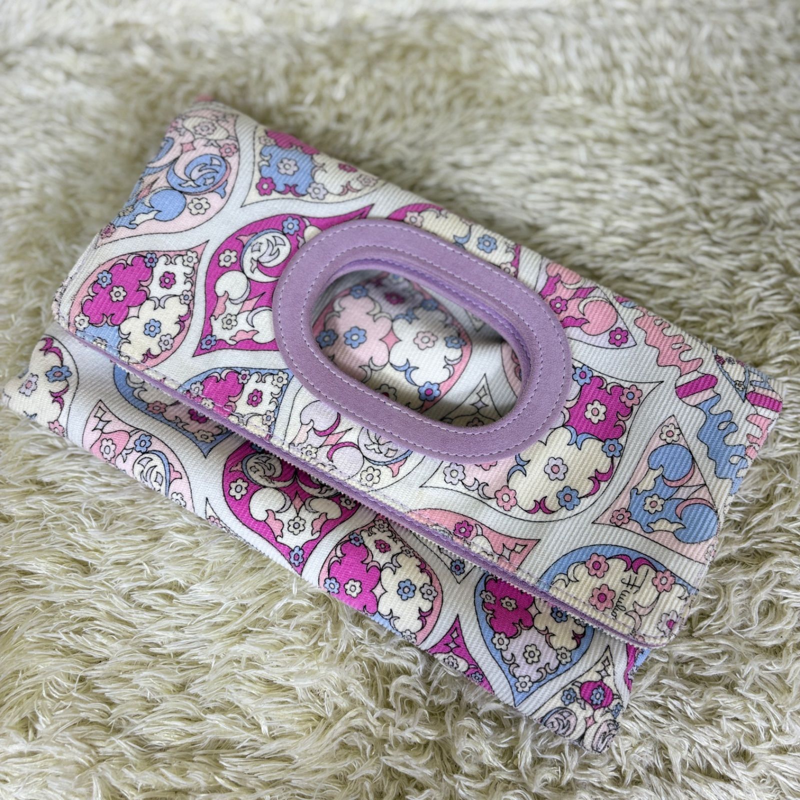 エミリオプッチ クラッチ ハンドバッグ コーデュロイ スエード ピンク