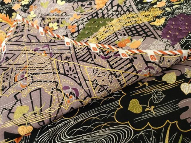 平和屋着物○創業460年・千總 黒留袖 駒刺繍 御所車吉祥草花文 金糸