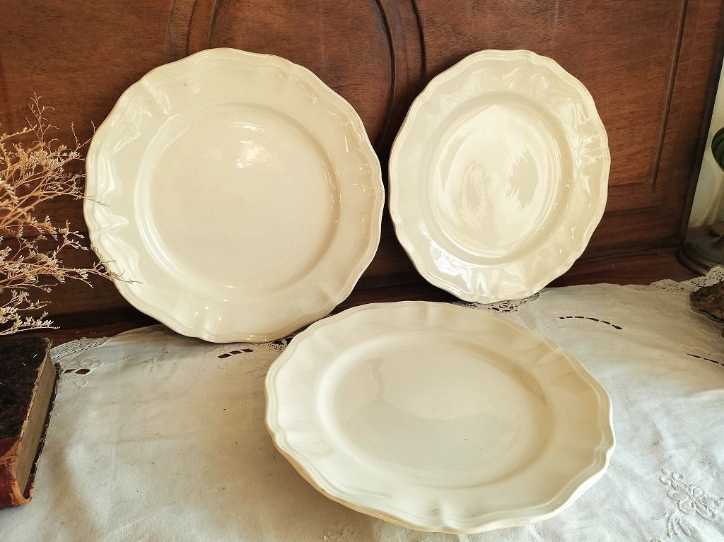 フランス アンティーク 花リム 皿 3枚セット サルグミンヌ 美品 25c