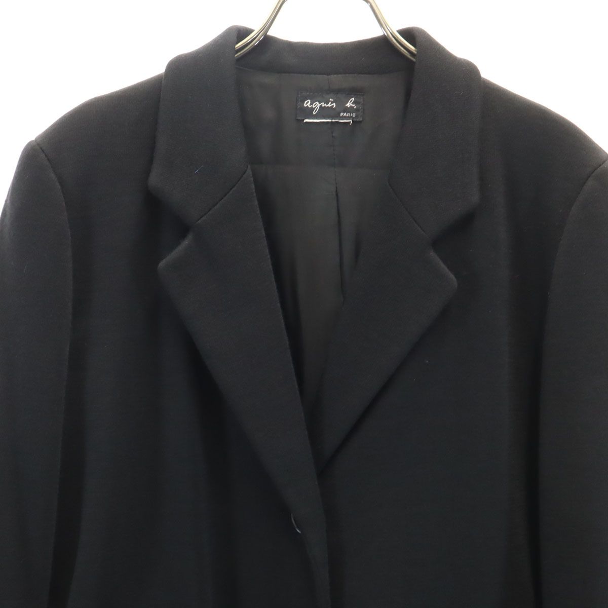 agnes b. アニエスベー フライス地 チェスターコート ブラック