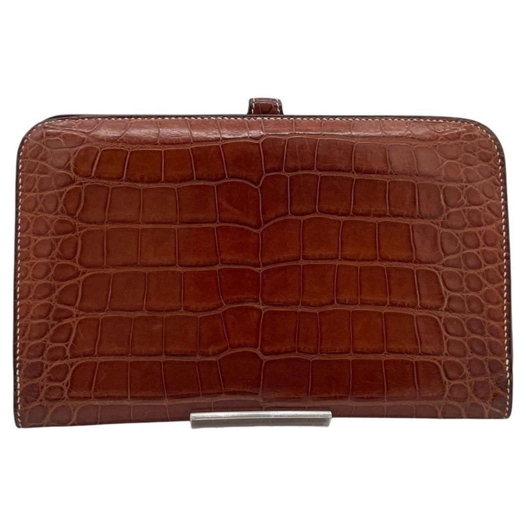 【超極美品】エルメス アリゲーター ドゴンGM ダークブラウン 二つ折り財布 新品同様】エルメス HERMES 長財布 ドゴンGM ドゴンデュオ
