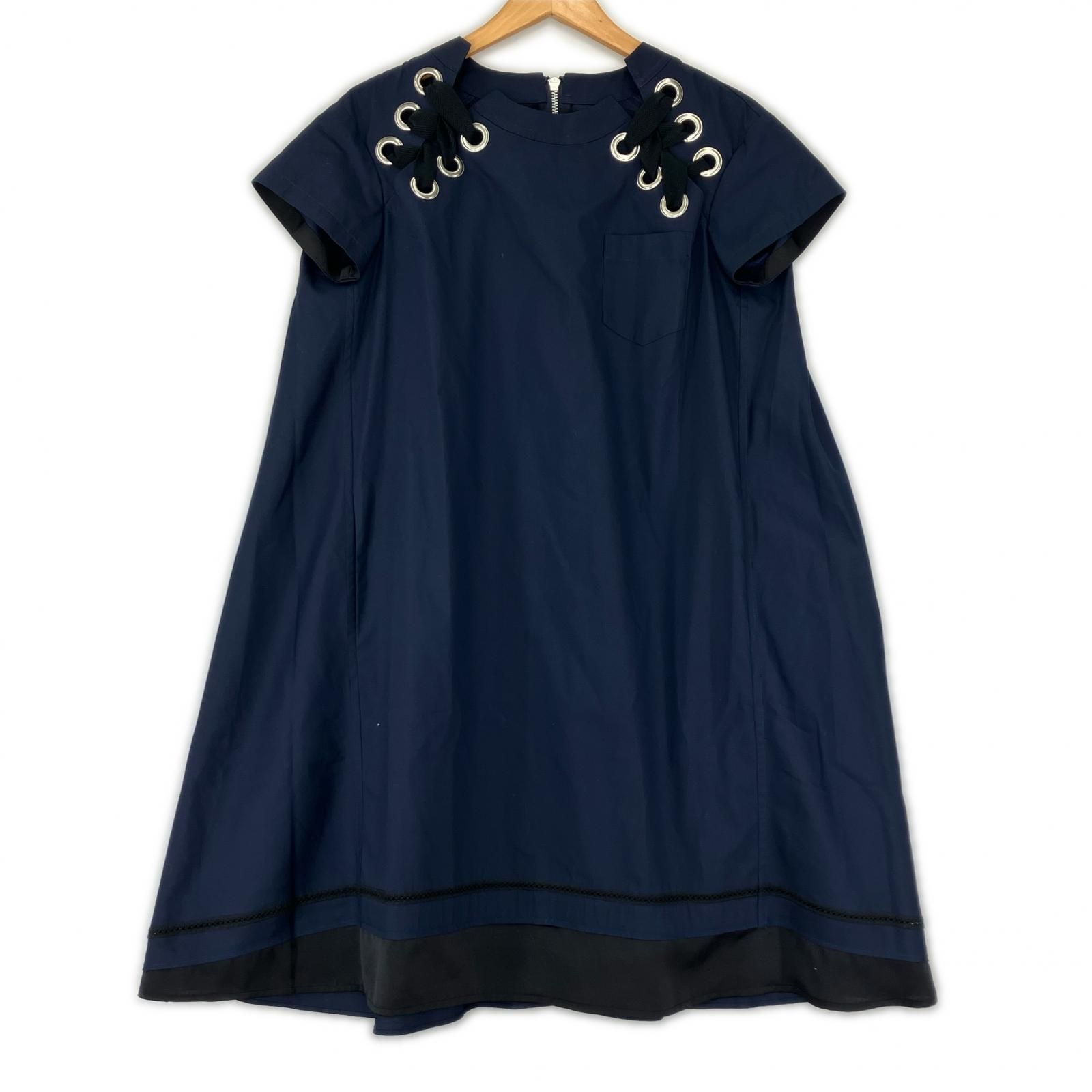 Sacai サカイ レースアップワンピース size2/ネイビー - メルカリ
