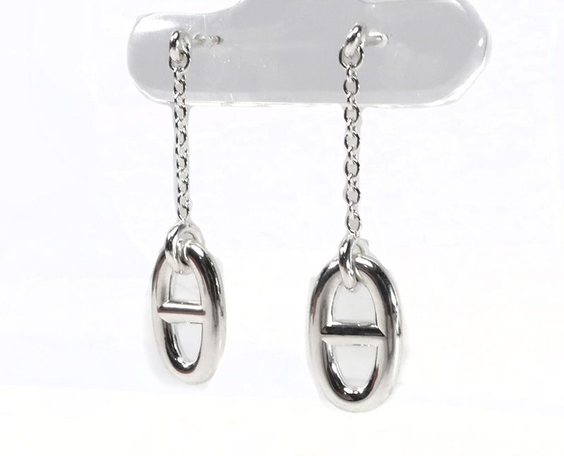 美品 エルメス シェーヌダンクル ファランドール MM ピアス シルバー