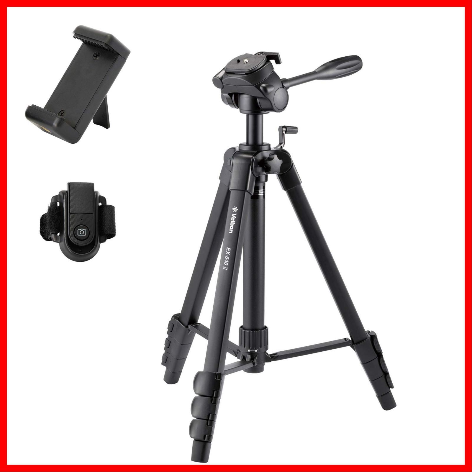 EX 640 II ファミリー三脚 AZ 4段 レバーロック 全高170 cm Velbon 脚径26 mm 中型 3 Way雲台 DIN規格クイックシュー対応 ベルボン アルミ脚 脚 黒