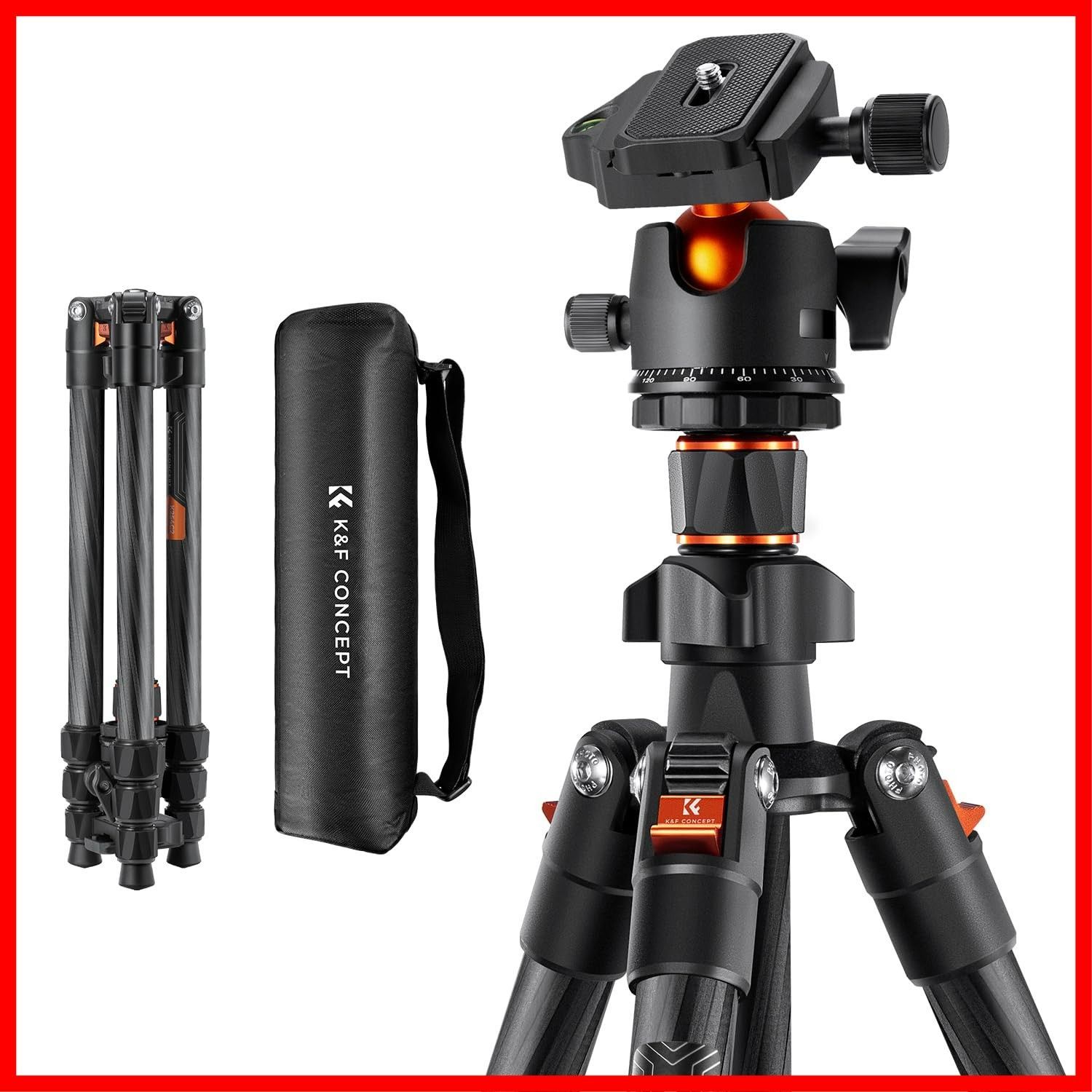 8 Kg耐荷重 25 mmパイプ径 1 4ネジクイックリリース一 収納バーグ付き マクロ撮影 360度回転 ー眼レフ デジタルカメラ ビテオカメラに対応 162 cm 4段 超軽量 コンパクト カメラ三脚 カーボン 三脚 CONCEPT K F