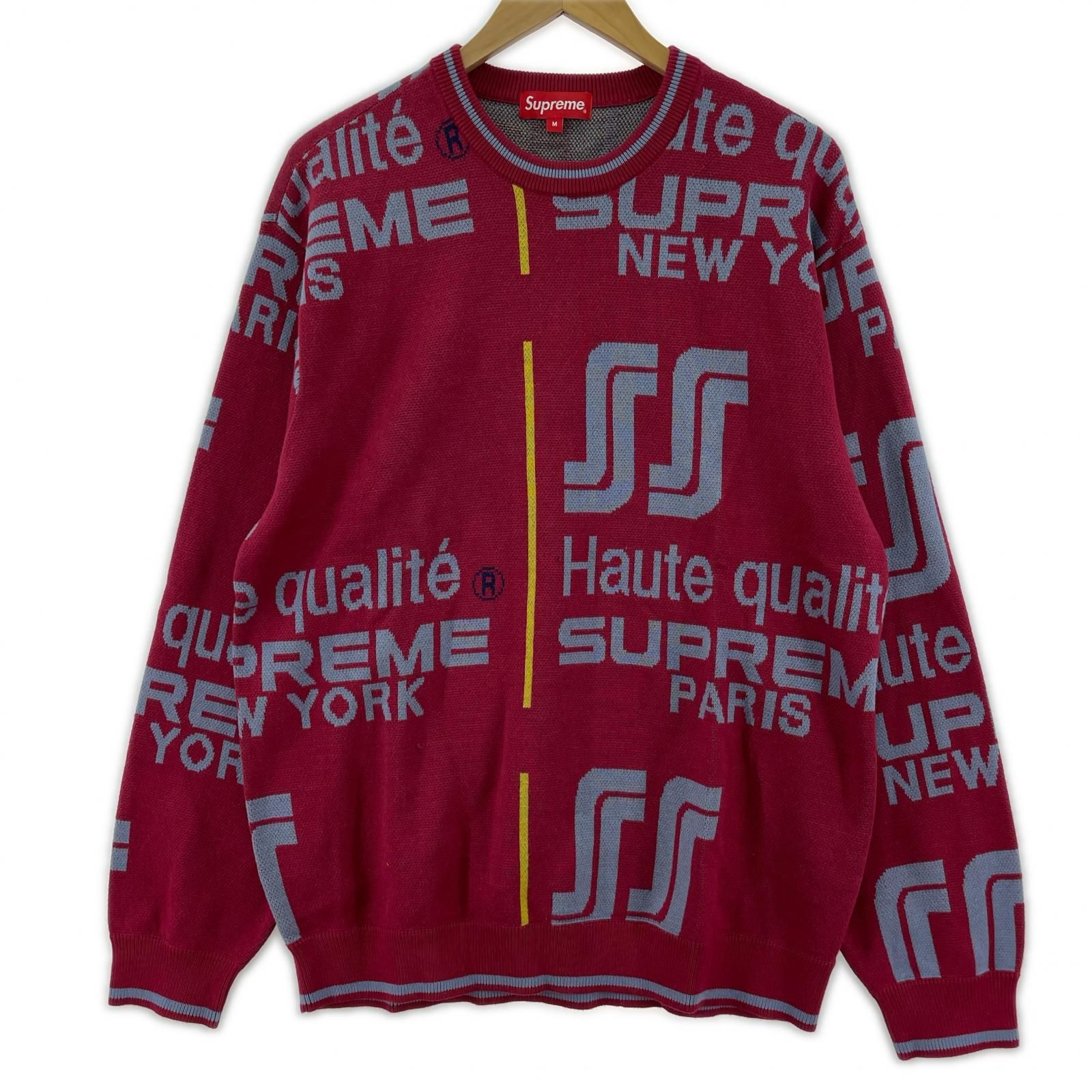 Supreme シュプリーム 22SS 総柄 ニットセーター sizeM/ピンク