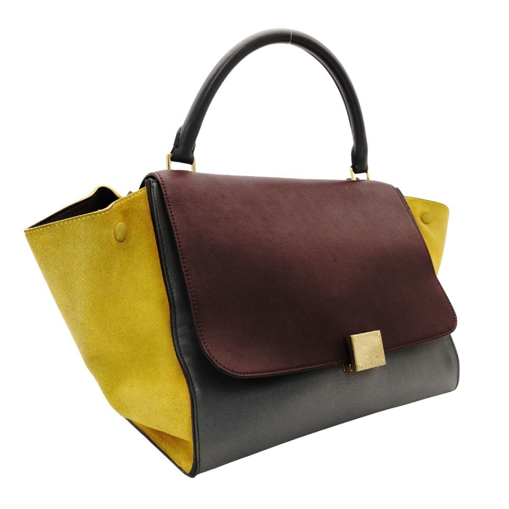 セリーヌ CELINE トラペーズ ハンドバッグ レザー 2 way グレー×ボルドー×イエロー ショルダー スエード 7-10-723
