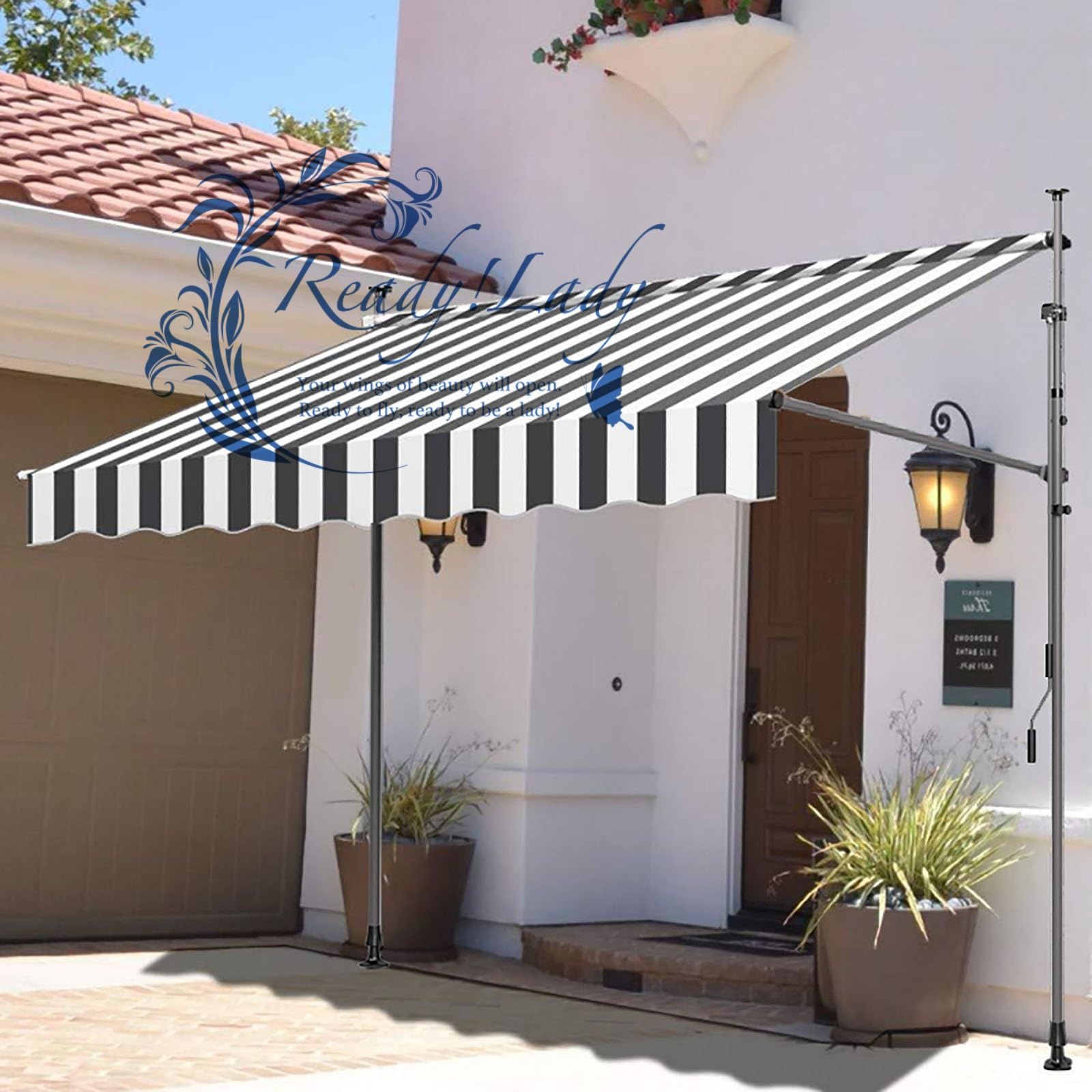 オーニング オーニングテント 伸縮タイプ 日よけ 巻き取り式 サンシェード ベランダ 目隠し バルコニー カーテン 日除け シェード 日焼け止めと雨よけ 店舗 中庭 庭園に最適 2.5 M