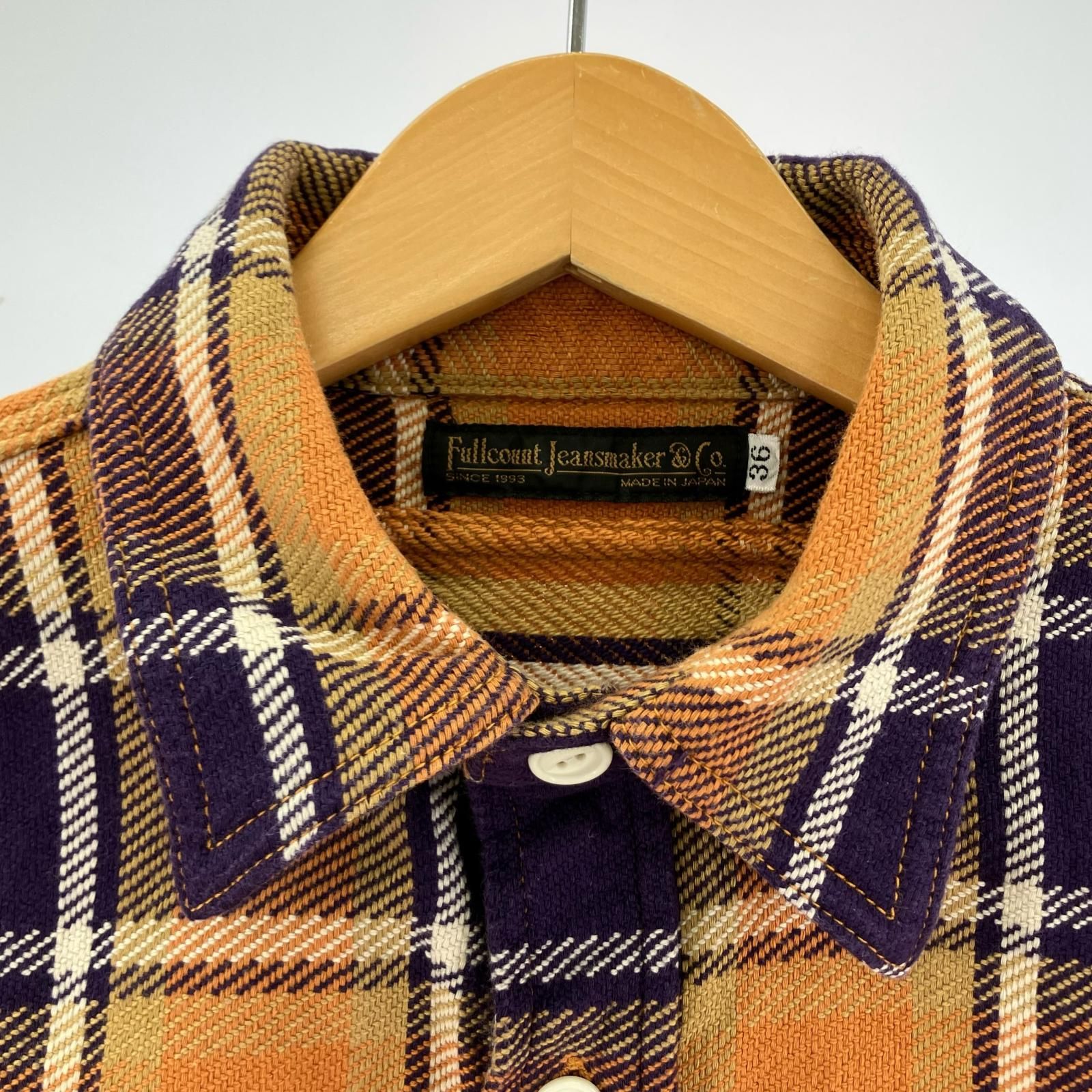 フルカウント LOT 4070 チェック長袖シャツ size 36 オレンジ×パープル