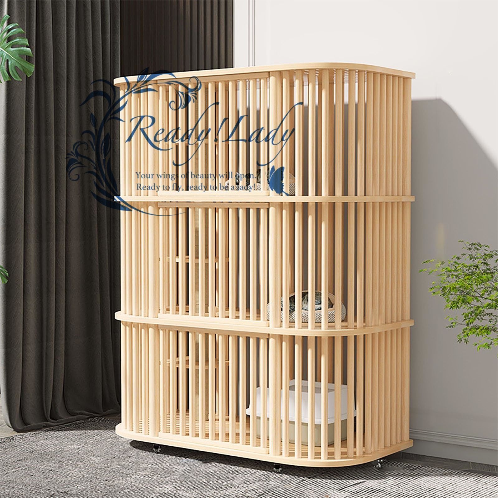 木製 猫用ケージ キャットケージ 室内用 ねこケージ 大型 組み立てが簡単 多段 広い空間 キャスター付き キャットハウス ペットケージ 猫のゲージ