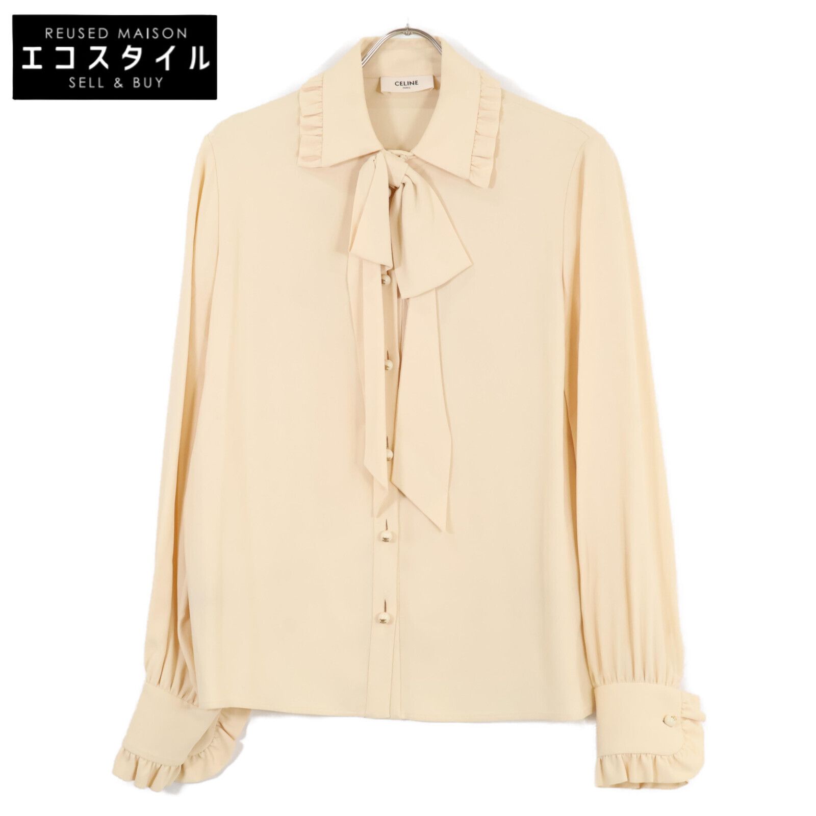 CELINE セリーヌ 2B395865C ﾍﾞｰｼﾞｭ系 ﾄﾘｵﾝﾌﾎﾞﾀﾝ ﾗｰｼﾞﾎﾞｳ付きﾌﾞﾗｳｽ 40