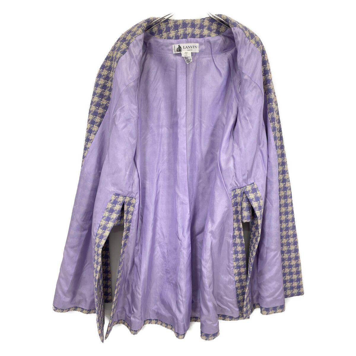 LANVIN ランバン ﾊﾟｰﾌﾟﾙ×ﾍﾞｰｼﾞｭ ﾘﾈﾝ混 ﾂｲｰﾄﾞ ｺｰﾄ 38 - メルカリ