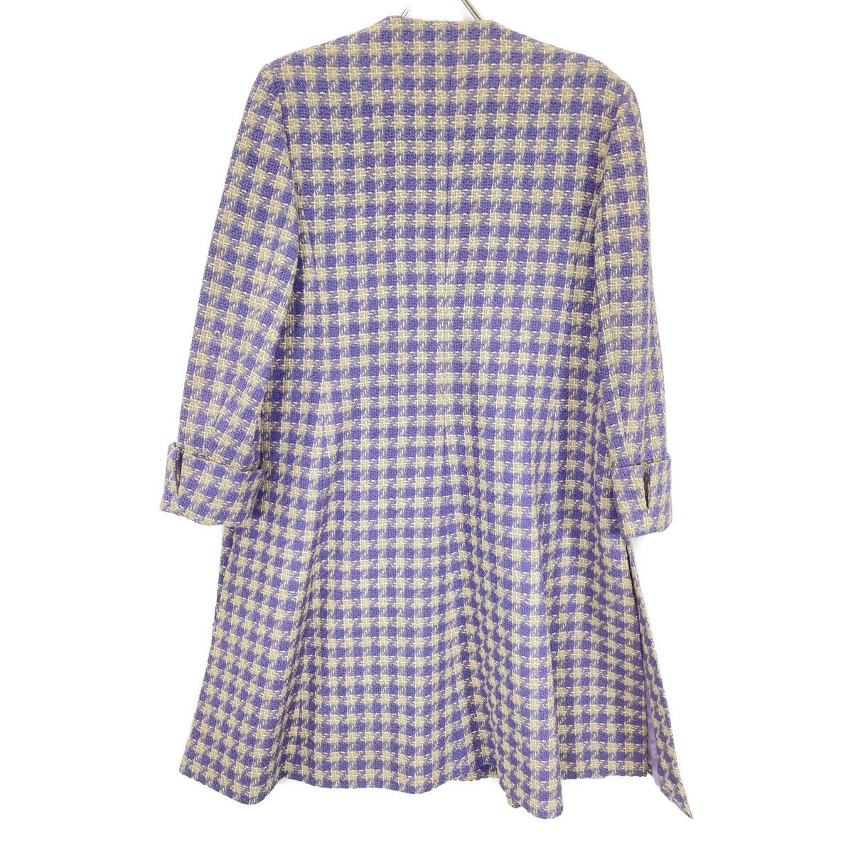 LANVIN ランバン ﾊﾟｰﾌﾟﾙ×ﾍﾞｰｼﾞｭ ﾘﾈﾝ混 ﾂｲｰﾄﾞ ｺｰﾄ 38 - メルカリ