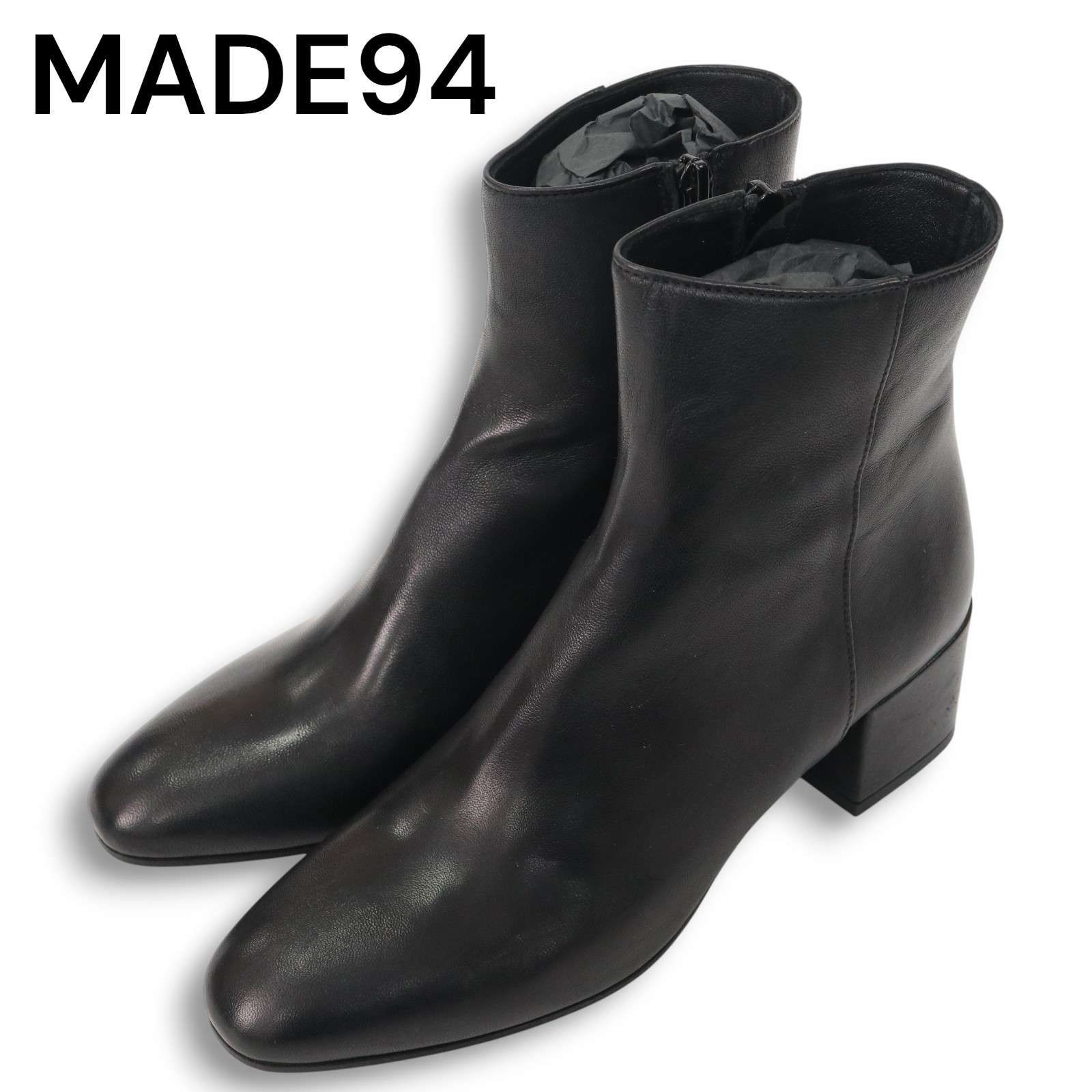 イタリア製 IENA イエナ MADE 194 NAPPA ナッパ レザー ヒール ショート ブーツ Sz 39 レディース 黒