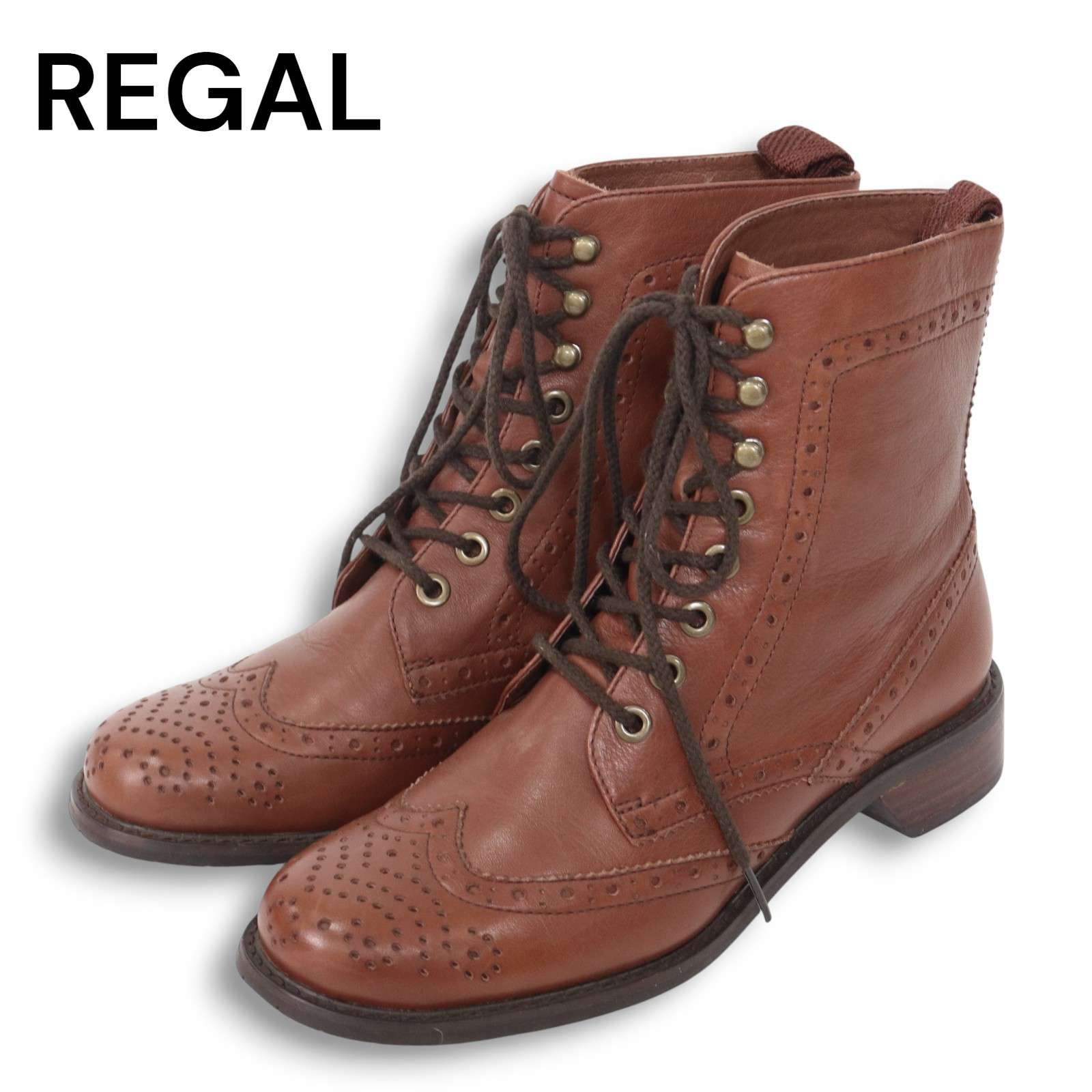 REGAL リーガル PS 2 F 56 A ウィングチップ フルブローグ レースアップ レザー ブーツ Sz 22 1 レディース ブラウン