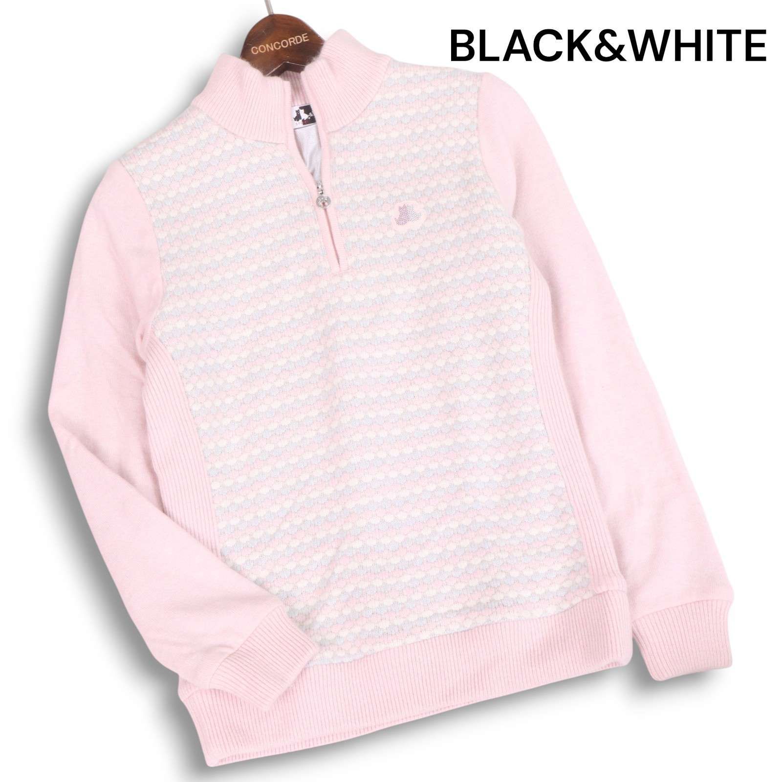 BLACKu0026WHITE ブラック＆ホワイト ゴルフ 秋冬 ドッグ ウール混 セーター ハーフジップ ニット Sz.1 レディース ピンク
