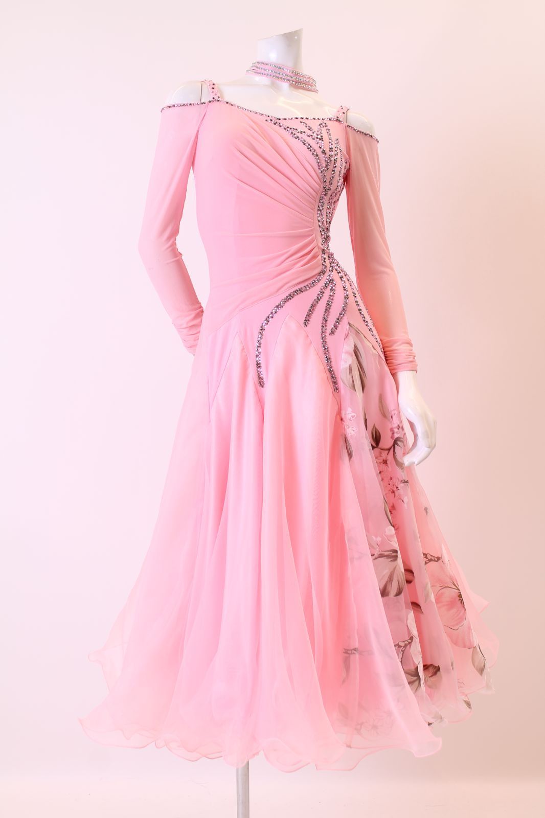 ロングドレス ピンク Ｍサイズ コンテスト 発表会 パーティ ナイトロングドレス オーダーメイド対応可