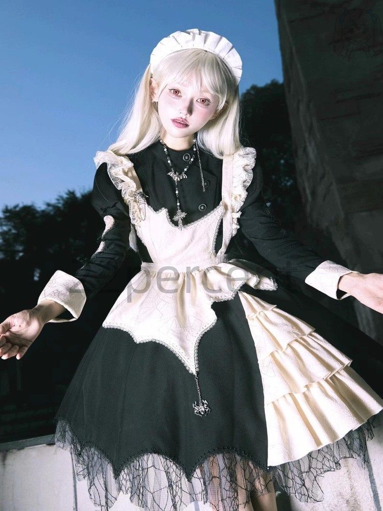 ゴシック メイド ロリータ ワンピース ダーク系 ケーキスカート 2点セット おしゃれ フォーマル パーティー イベント 特別な日 大人 ミステリアス 個性的