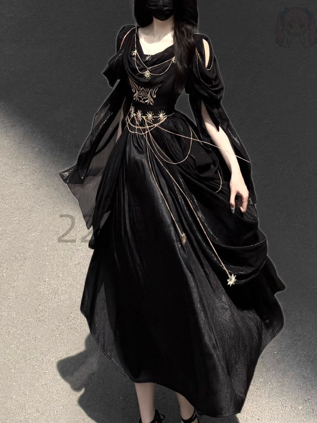 ダーク ゴシック ロリータ ワンピース 高貴 エレガント ロングドレス おしゃれ フォーマル パーティー イベント 特別な日 ミステリアス 個性的 大人