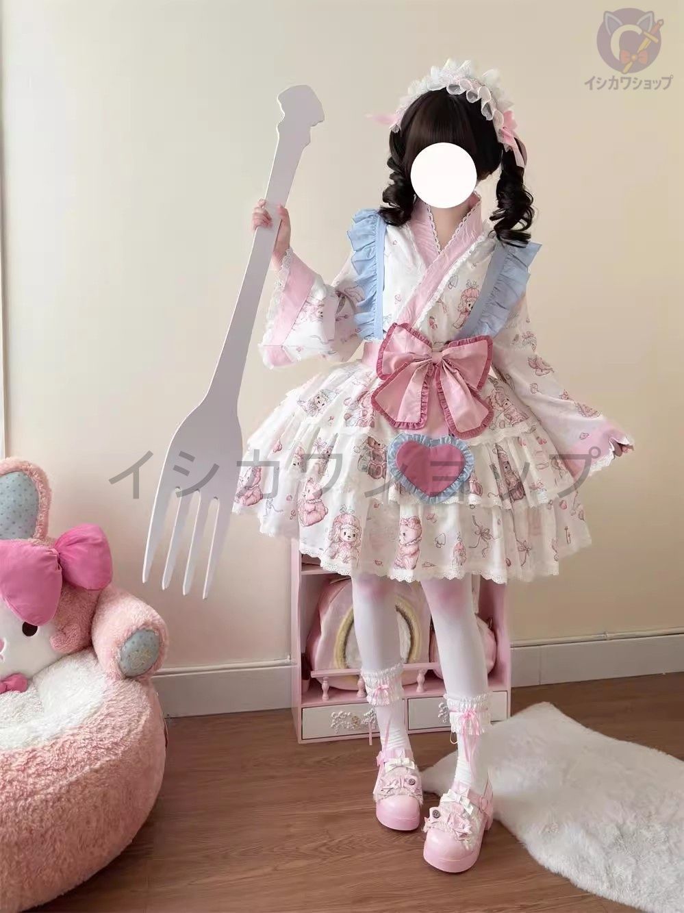 ビッグサイズ ロリータ セットアップ メイド服 カワイイ 甘ロリ おしゃれ フォーマル パーティードレス イベント 特別な日 プレゼント 清楚系 着痩せ