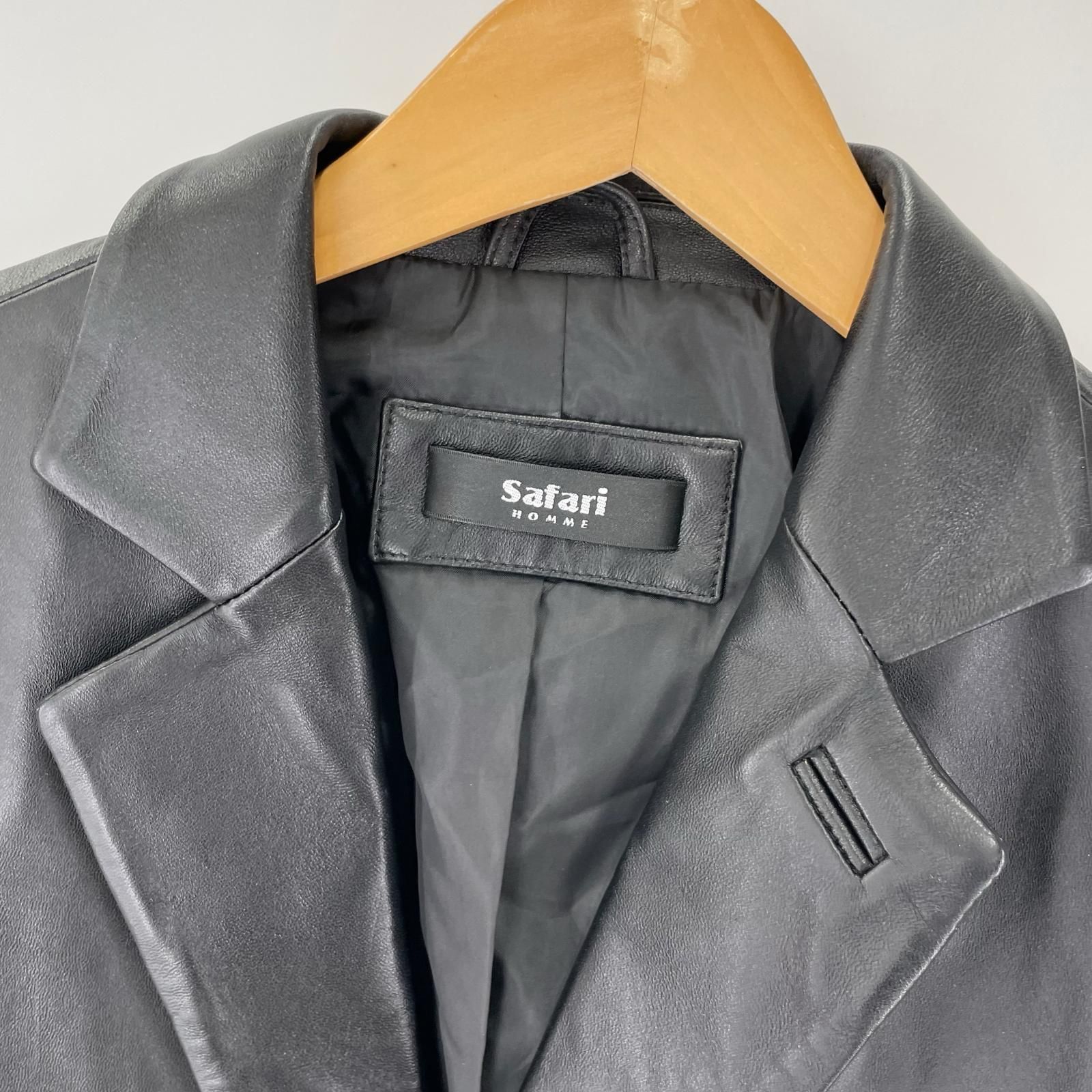 safari HOMME サファリオム ラムレザージャケット sizeM/ブラック 所々