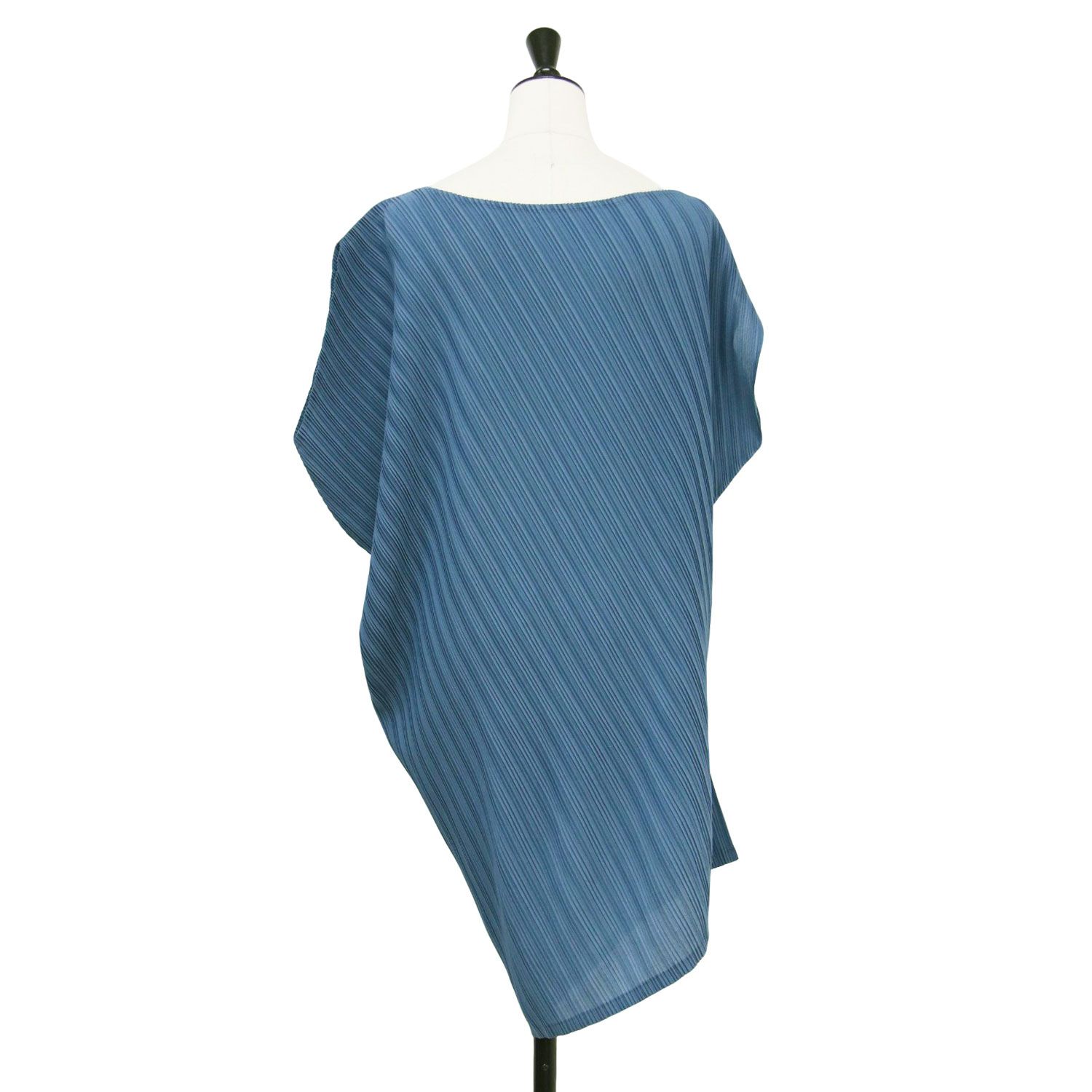 PLEATS PLEASE プリーツプリーズ プリーツ ブラウス ブルー サイズ 3 L | アシンメトリー トップス チュニック プルオーバー ボートネック フレンチスリーブ 日本製 カットソー シャツ レディース