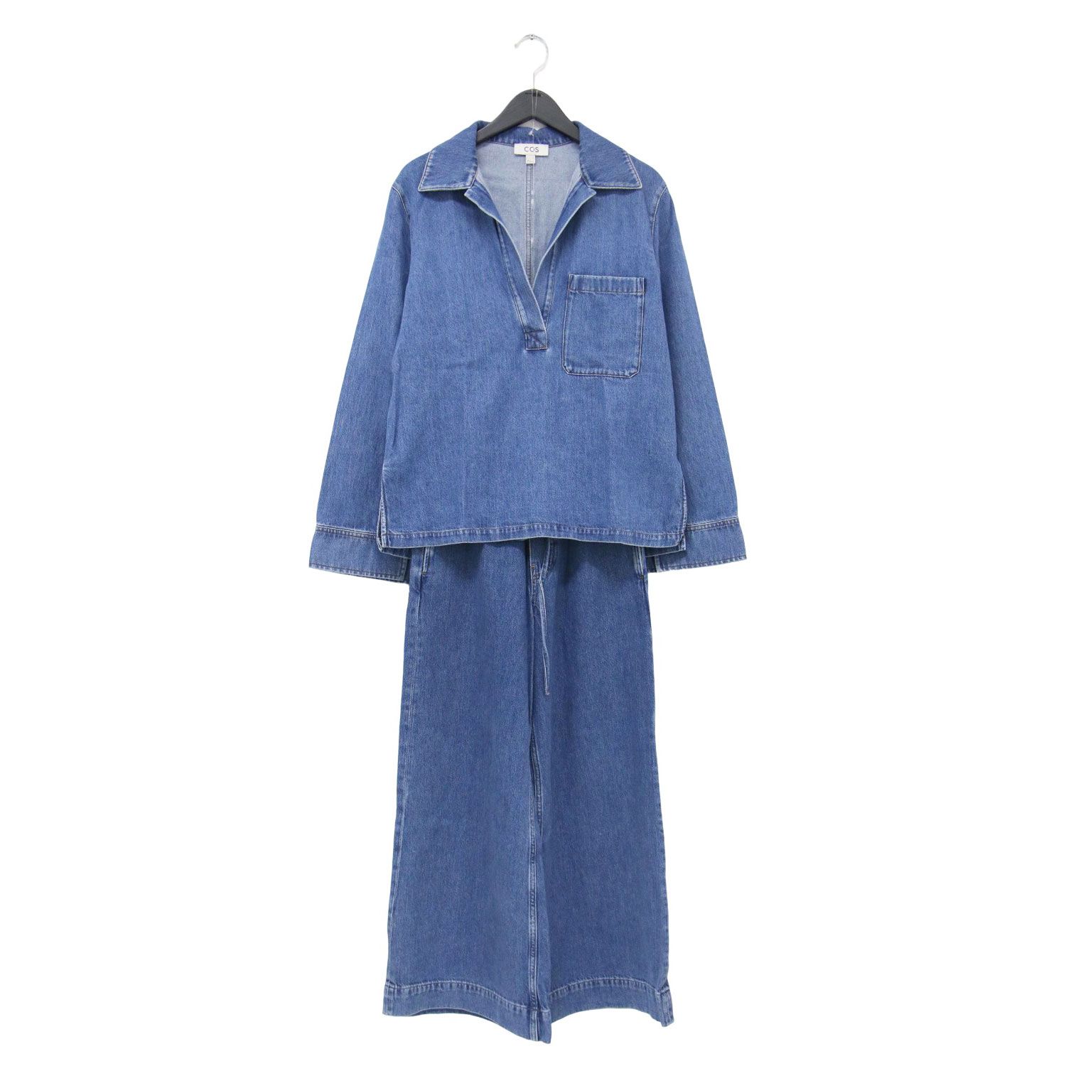 COS コス ブルー サイズ:32(XS) | デニム トップス パンツ セットアップ | ブラウス プルオーバー オープンカラー 長袖 ワイド フレア コットン【レディース】【中古】【K4645】 COS コス ブルー サイズ:32(XS) | デニム トップス パンツ
