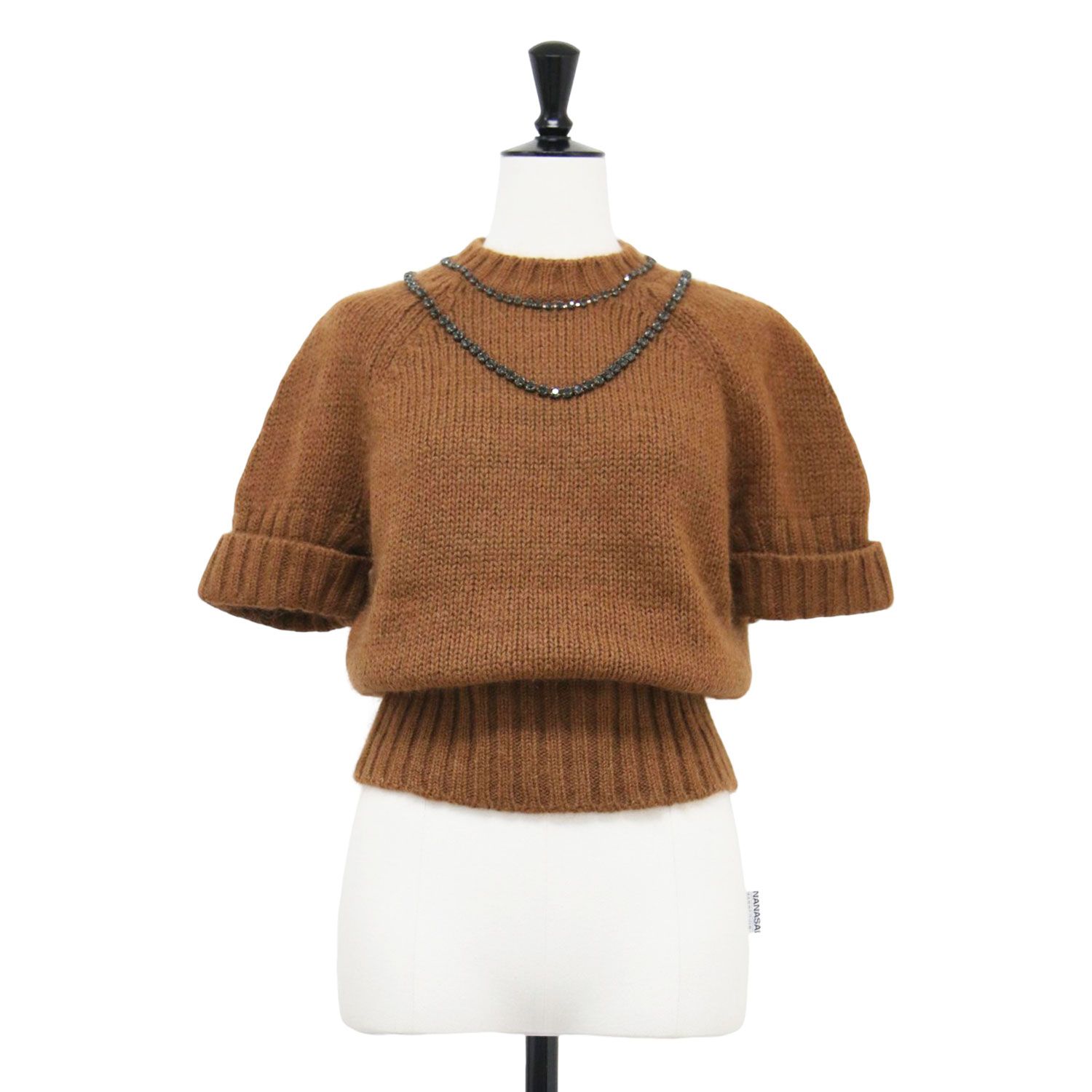 N°21 ヌメロヴェントゥーノ ニット ブラウン サイズ:40(L) | 20秋冬 ビジュー付き モヘア 半袖 ニット / プルオーバー | ショート丈 ハイネック ラグランスリーブ ウール | イタリア製 | トップス セーター【レディース】【中古】【K4646】 N°21 ヌメロヴェントゥーノ ニット ブラウン 40(L) | 20秋冬 ビジュー