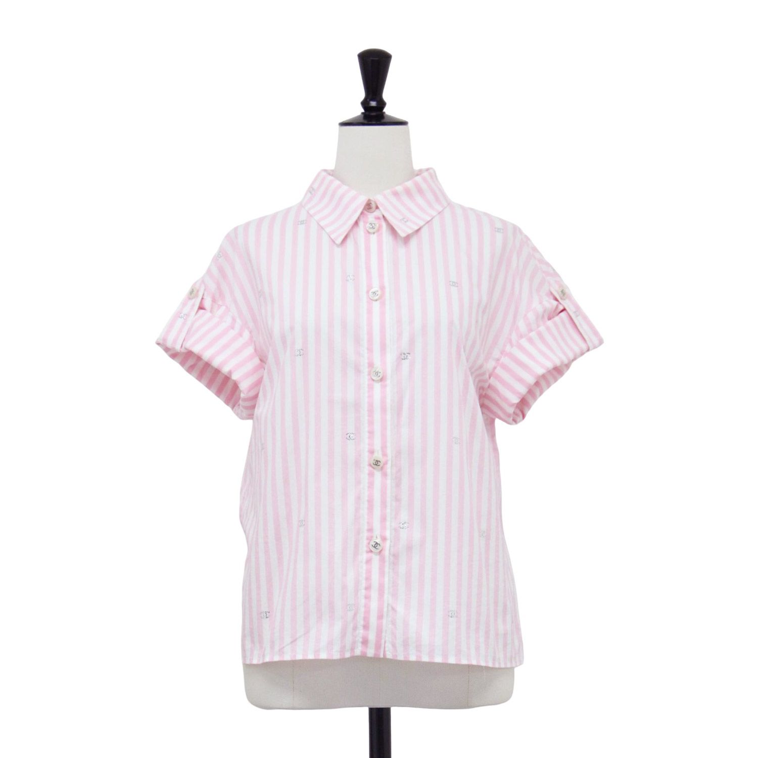 CHANEL ストライプ 半袖Tシャツ 38 RARE Brand New CHANEL Stripes Short Sleeves Logo Knit Top T-shirt