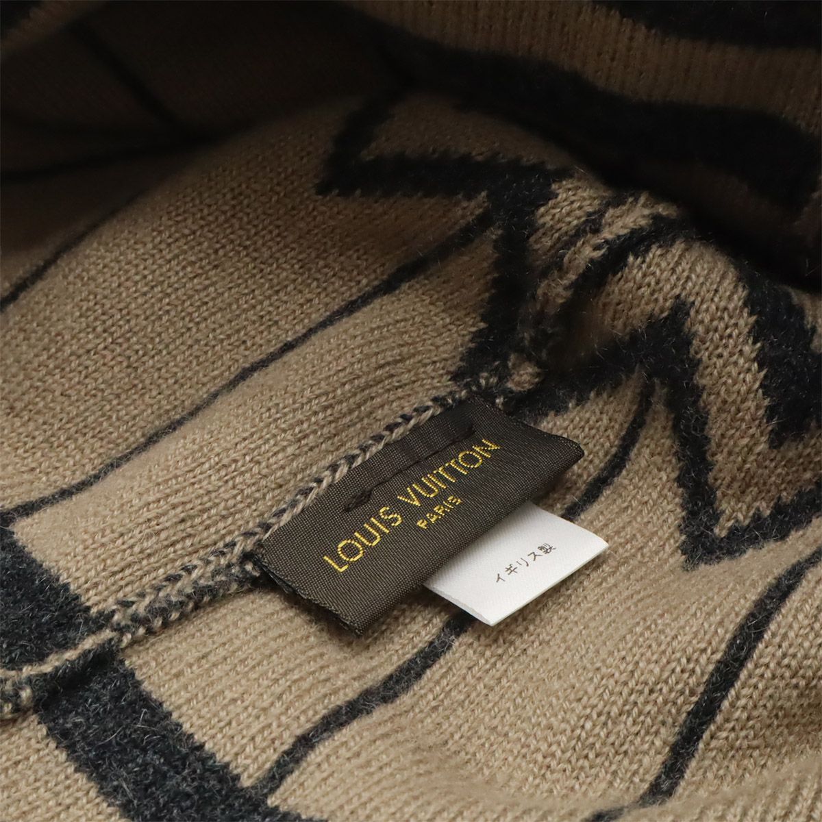 LOUIS VUITTON ルイ ヴィトン カラコラム ニット帽 ニットキャップ ビーニー 帽子 カシミヤ レザー グレー ベージュ M 75577 お手入れ簡単 秋コーデ