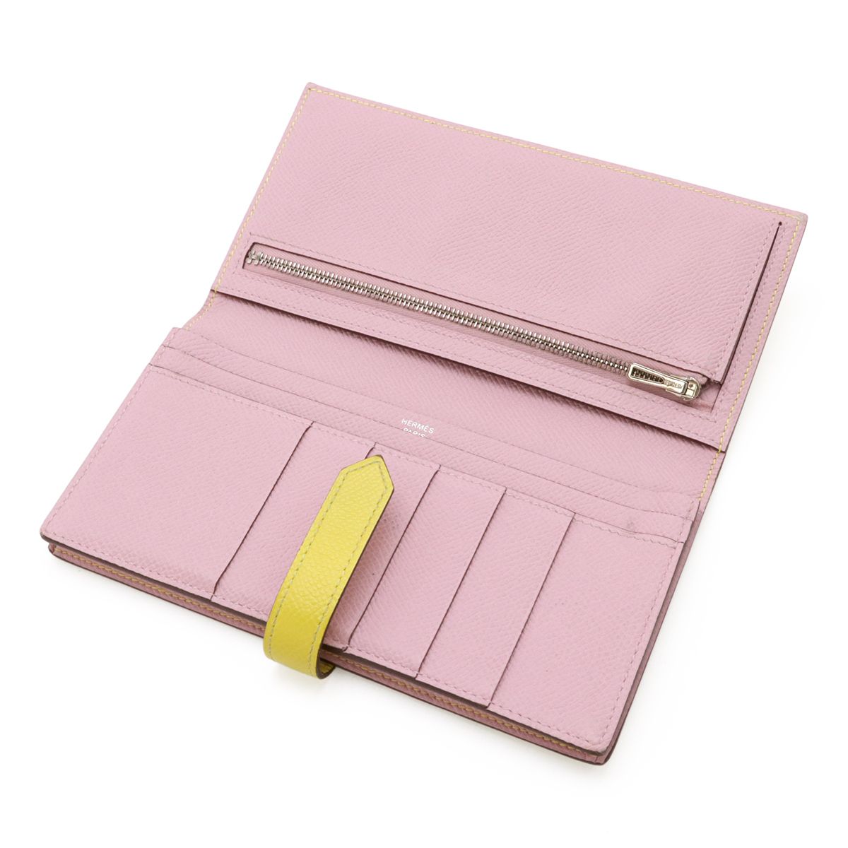 HERMES エルメス ベアンスフレヴェルソ 2つ折長財布 二つ折り財布 バイカラー ヴォーエプソン ライム モーヴシルベストル シルバー金具 D刻印 HERMES エルメス ベアンスフレヴェルソ 2つ折長財布 二つ折り財布 バイ