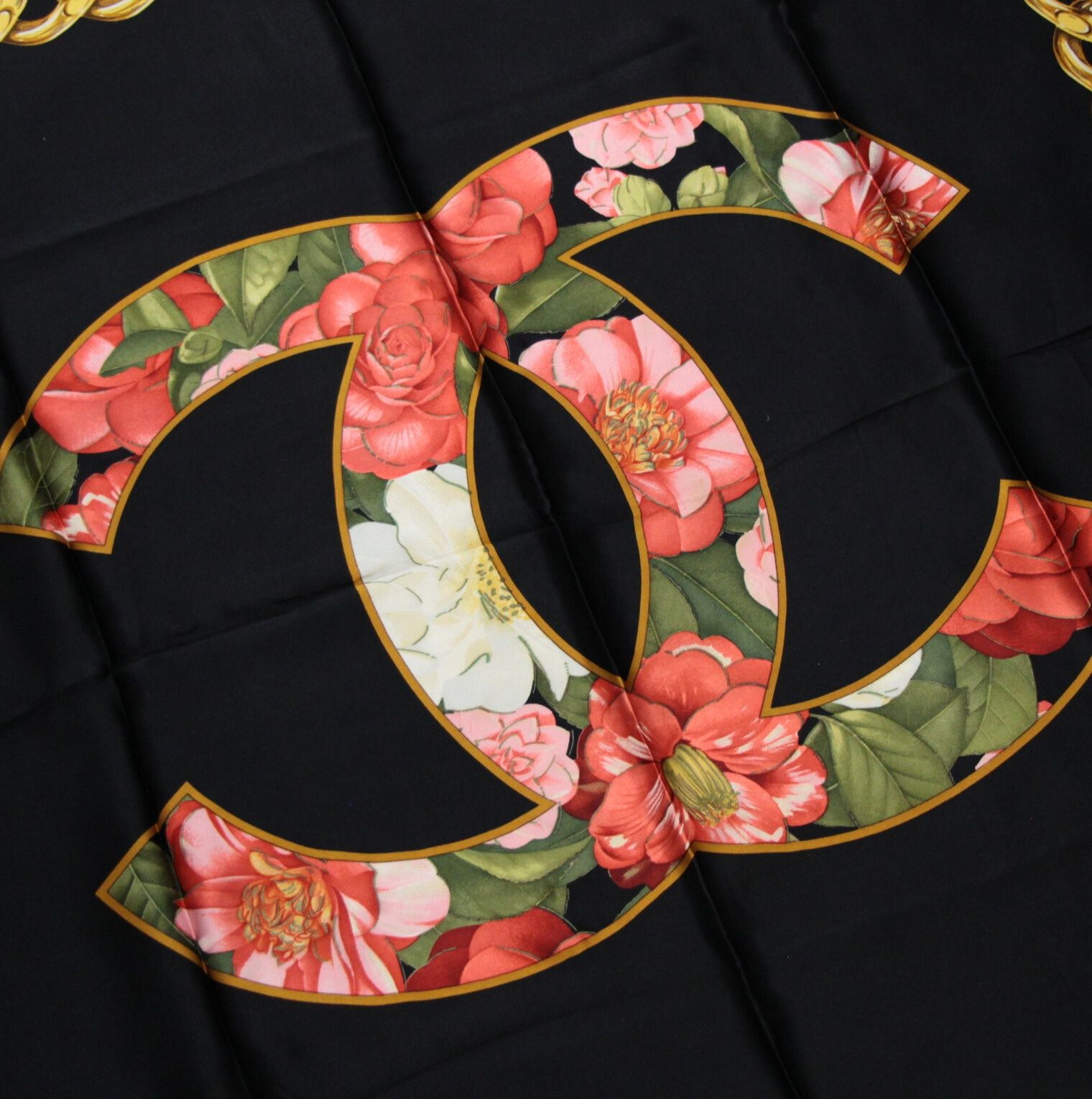 シャネル CHANEL ヴィンテージ 大判スカーフ ココマーク チェーン柄