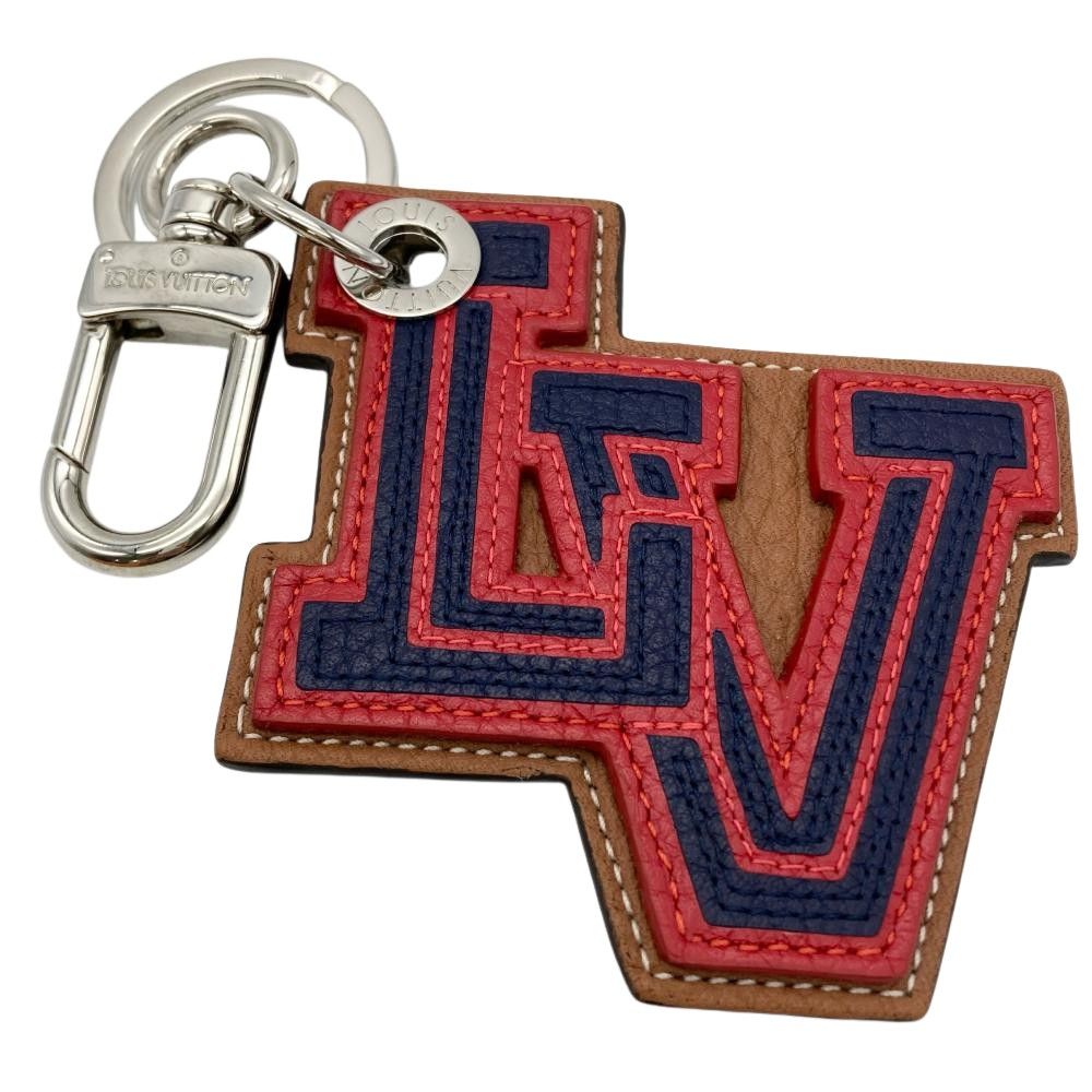 ルイヴィトン LOUIS VUITTON ポルトクレ LVイニシアル キーチェーン キーホルダー キーリング M 61958 レッド ブルー ユニセックス