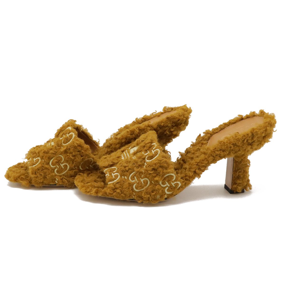 GUCCI グッチ ADIDAS アディダス コラボ GG トレフォイル ロゴ ミュール サンダル マスタード ファブリック 37 日本サイズ約24 cm 722440