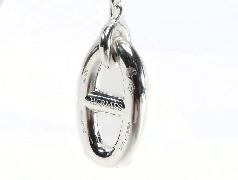 美品 エルメス シェーヌダンクル ファランドール MM ピアス シルバー