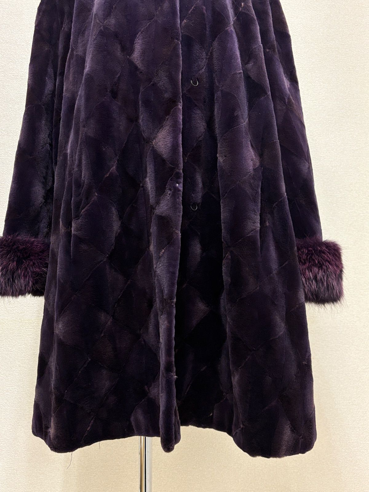 ミンクコート フォックス パープル ロングコート 小売業者 毛皮 リアル