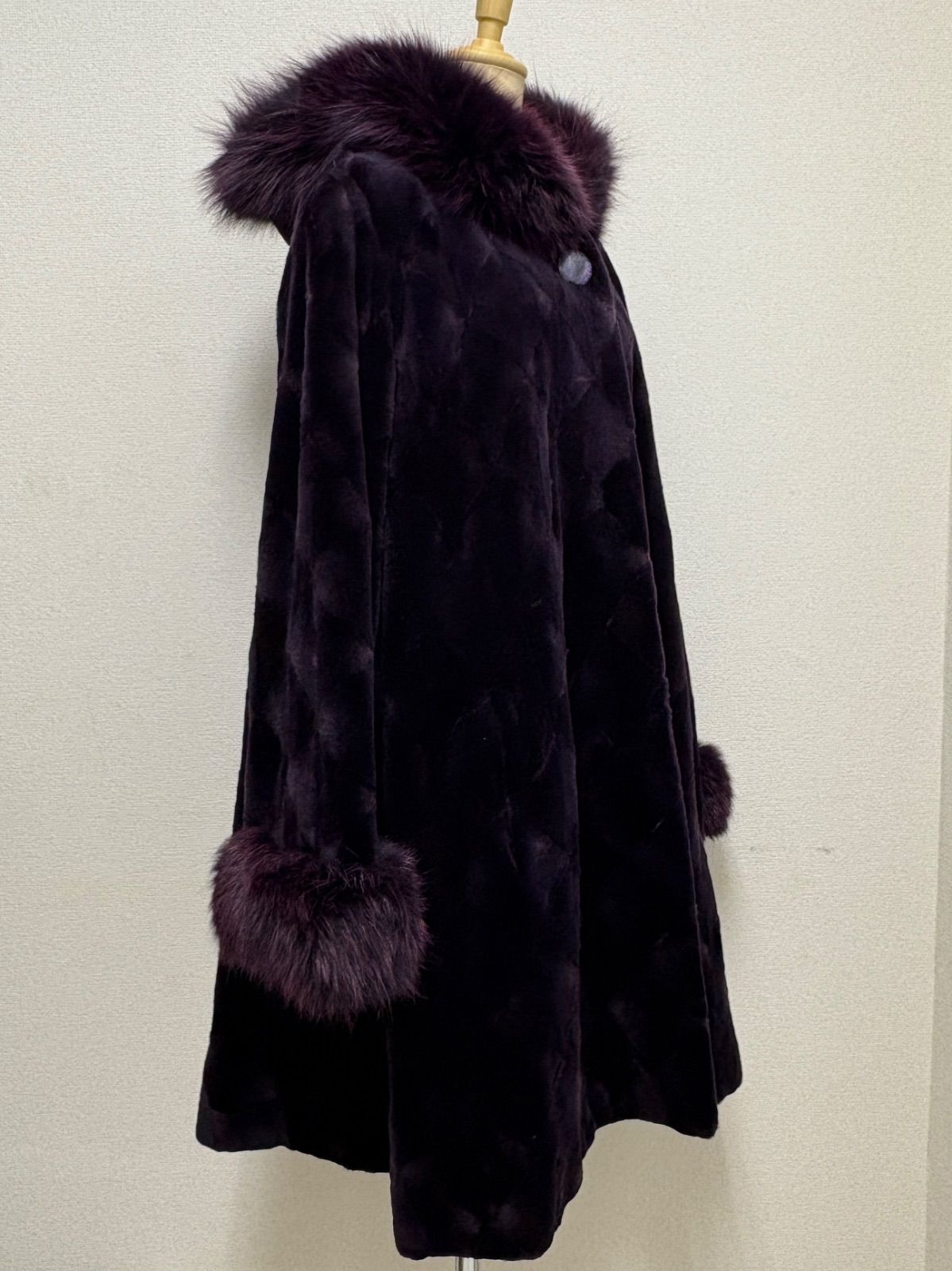 ミンクコート フォックス パープル ロングコート 毛皮 リアルファー