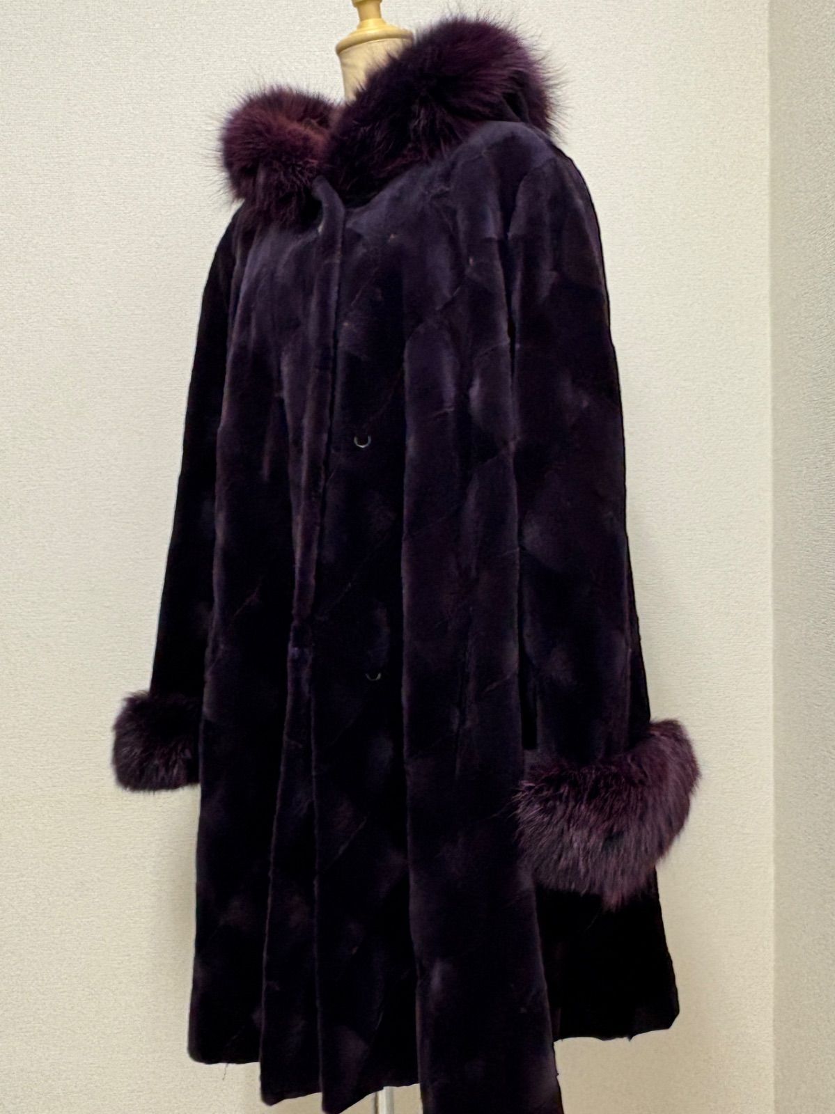 ミンクコート フォックス パープル ロングコート 毛皮 リアルファー