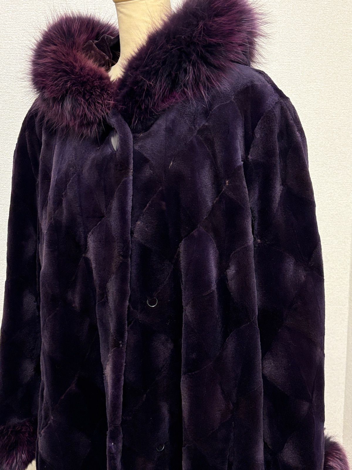 ミンクコート フォックス パープル ロングコート 毛皮 リアルファー