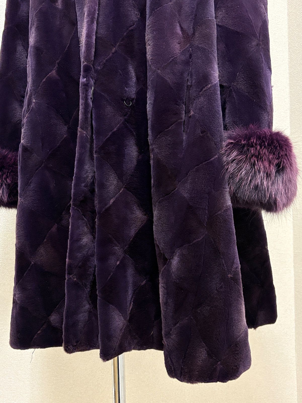 ミンクコート フォックス パープル ロングコート 毛皮 リアルファー