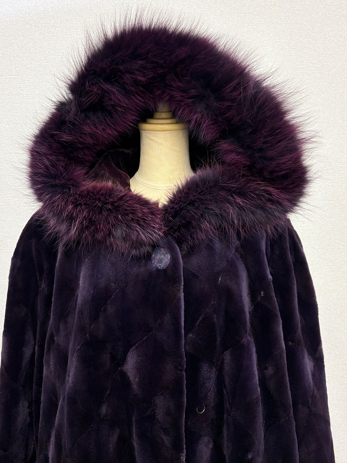 ミンクコート フォックス パープル ロングコート 毛皮 リアルファー