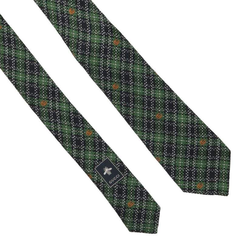 CHANEL ネイビーグリーン チェック柄 ネクタイ CHANEL ダークグリーン