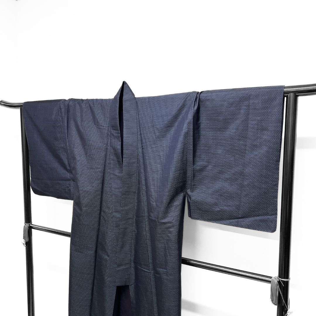 メンズ着物 大島紬 亀甲 アンサンブル ネイビー 着物 115 b d ms