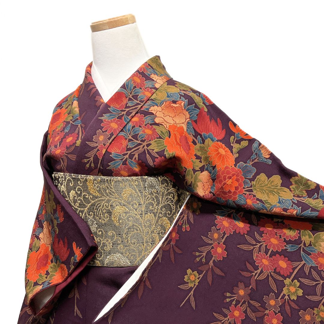 付け下げ 花模様 枝垂れ 菊 牡丹 桜 菖蒲 観世水 紋無し 着物 115b d