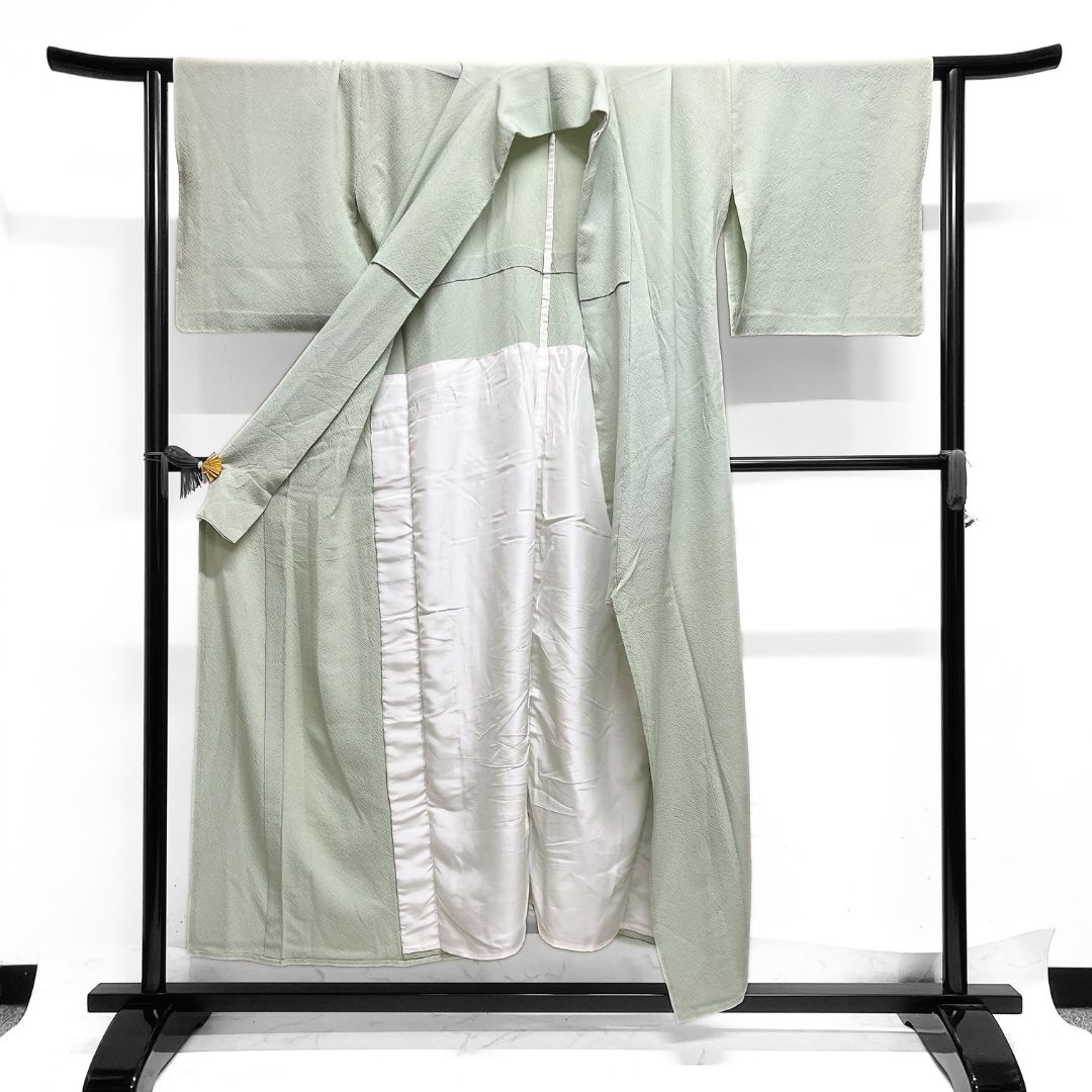 色無地 単衣 くすみカラー お茶会 パーティ ライトグリーン 着物 115b