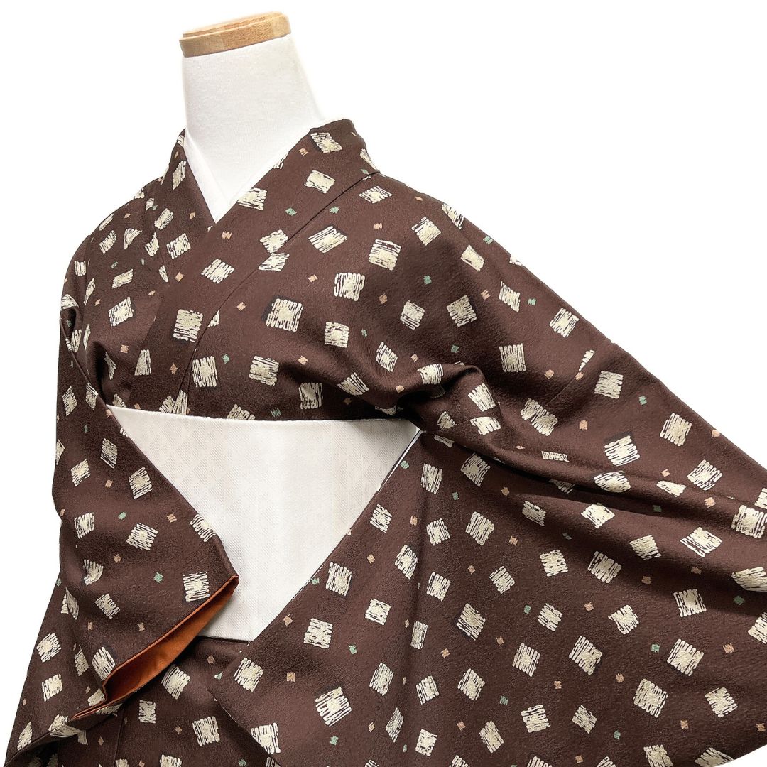 小紋 洗える着物 色紙 抽象模様 くすみカラー お洒落 着物 115 b d ms